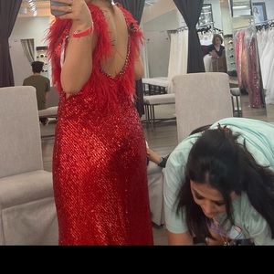 Red prom dress, brand new only used for pictures, size 4